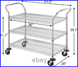 Finnhomy 3-Tier Commercial Grade Rolling Cart, Heavy Duty Utility Cart, Carts wi