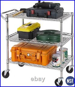 Finnhomy 3 Tier Heavy Duty Commercial Grade Utility Cart, Wire Rolling Cart with