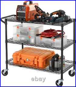Finnhomy 3 Tier Heavy Duty Commercial Grade Utility Cart, Wire Rolling Cart with
