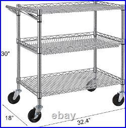 Finnhomy 3 Tier Heavy Duty Commercial Grade Utility Cart, Wire Rolling Cart with