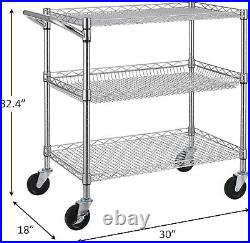 Finnhomy 3 Tier Heavy Duty Commercial Grade Utility Cart, Wire Rolling Cart with