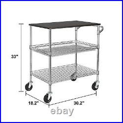 Finnhomy 3 Tier Heavy Duty Commercial Grade Utility Cart with Wood Top, Wire