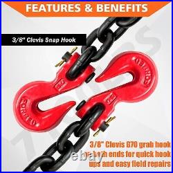 Grade 80 Heavy Duty Binder Chain 3/8 inch x 20ft for Safe Transport 7,100lbs