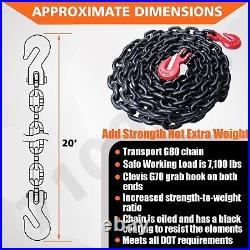 Grade 80 Heavy Duty Binder Chain 3/8 inch x 20ft for Safe Transport 7,100lbs