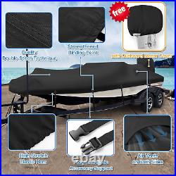 Heavy Duty 1200D PU Waterproof Boat Cover, 16'-18.5' Trailerable Marine Grade Po