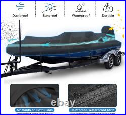 Heavy Duty 1200D PU Waterproof Boat Cover, 16'-18.5' Trailerable Marine Grade Po