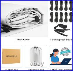 Heavy Duty 1200D PU Waterproof Boat Cover, 20'- 22' Trailerable Marine Grade Pol