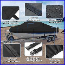 Heavy Duty 1200D PU Waterproof Boat Cover, 23'- 24' Trailerable Marine Grade Pol