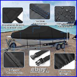 Heavy Duty 1200D PU Waterproof Boat Cover, 23'- 24' Trailerable Marine Grade Pol