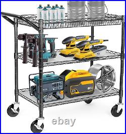 Heavy Duty 3 Tier Utility Cart, Wire Rolling Cart with Wheels, Commercial Grade S
