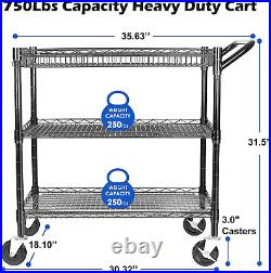 Heavy Duty 3 Tier Utility Cart, Wire Rolling Cart with Wheels, Commercial Grade S