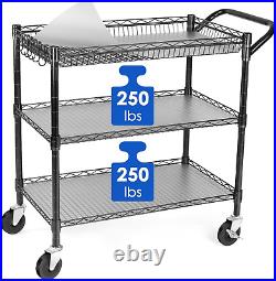 Heavy Duty 3 Tier Utility Cart, Wire Rolling Cart with Wheels, Commercial Grade S