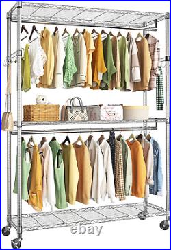Heavy Duty 50In Large Clothes Clothing Rack, Industrial Grade Rolling Adjustable