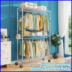 Heavy Duty 50In Large Clothes Clothing Rack, Industrial Grade Rolling Adjustable