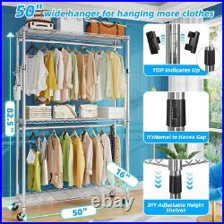 Heavy Duty 50In Large Clothes Clothing Rack, Industrial Grade Rolling Adjustable