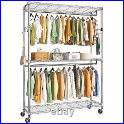 Heavy Duty 50in Large Clothes Garment Rack, Industrial Grade Rolling Adjustab