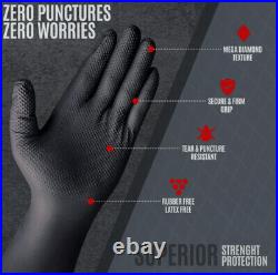 Heavy Duty 8 Mil Black Nitrile Disposable Gloves Raised Diamond Texture