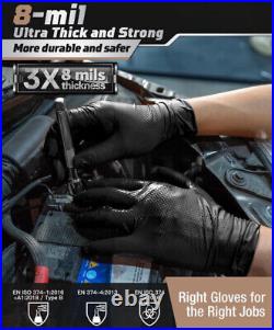 Heavy Duty 8 Mil Black Nitrile Disposable Gloves Raised Diamond Texture