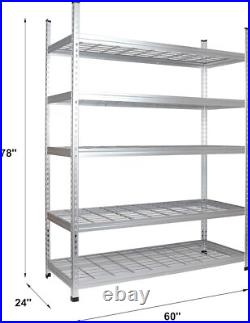 Heavy Duty Adjustable Storage Shelving Unit, 5 Shelf, High-Grade Aluminum, Silve