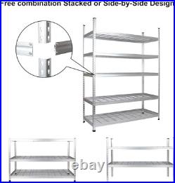 Heavy Duty Adjustable Storage Shelving Unit, 5 Shelf, High-Grade Aluminum, Silve