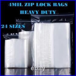 Heavy Duty Clear Zip Seal Plastic Bags Zipper Top Lock Reclosable Baggies 4MIL