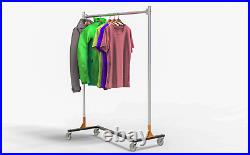Heavy Duty Commercial Grade Single Bar Z Rack Clothing Garment Rolling 5 Foot