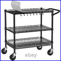 Heavy Duty Rolling Cart with Wheels, 3 Tier Commercial Grade Utility Cart Met