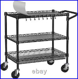 Heavy Duty Rolling Cart with Wheels, 3 Tier Commercial Grade Utility Cart Metal