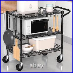 Heavy Duty Rolling Cart with Wheels, 3 Tier Commercial Grade Utility Cart Metal