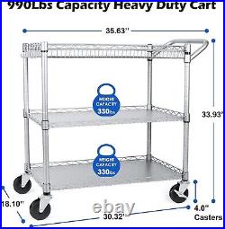Heavy-Duty Sturdy Commercial Grade Rolling Cart 990lbs Capacity Gray
