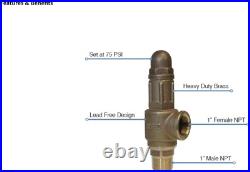 Heavy No Lead Heavy Duty Brass Pressure Relief Valve 75 PSI, Contractor Grade