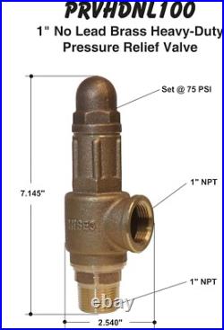 Heavy No Lead Heavy Duty Brass Pressure Relief Valve 75 PSI, Contractor Grade