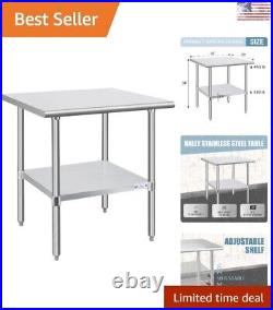 Industrial Heavy-Duty Stainless Steel Table Commercial-Grade 30 x 30 Inches