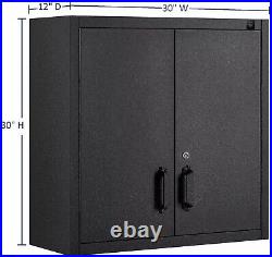 Metal Locking Wall Cabinet Tool Shop Garage Storage Shelf Heavy-Duty Steel 30x30