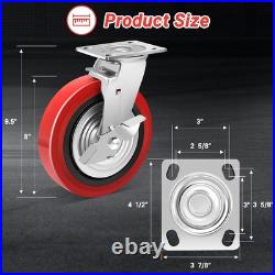 Nefish 8 Inch Heavy Duty Casters Wheels, Industrial Grade Black & Red