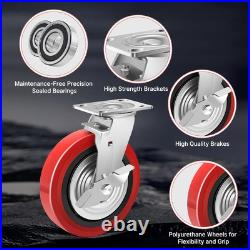 Nefish 8 Inch Heavy Duty Casters Wheels, Industrial Grade Black & Red