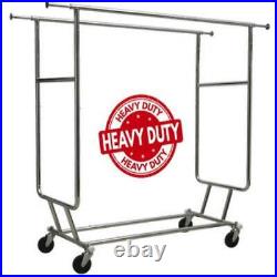 Only Hangers Double Rail Rolling Clothing Rack Commercial Grade Heavy Duty with