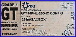PDQ GT116 PHL-26D-IC CONFIG Entrance Grade 1 Heavy Duty Cylindrical Lock