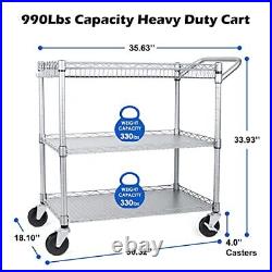 WDT Commercial Grade Heavy Duty Utility Cart 990Lbs Capacity, 3 Tier Wire