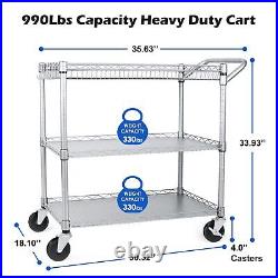 WDT Commercial Grade Heavy Duty Utility Cart 990Lbs Capacity, 3 Tier Wire Rol