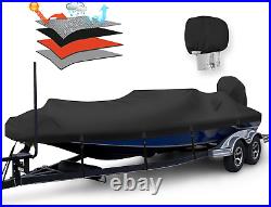 Waterproof 1200D PU Boat Cover with Motor Cover, 17-19' Heavy Duty Marine Grade