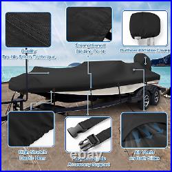 Waterproof 1200D PU Boat Cover with Motor Cover, 17-19' Heavy Duty Marine Grade