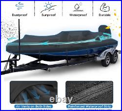 Waterproof 1200D PU Boat Cover with Motor Cover, 17-19' Heavy Duty Marine Grade