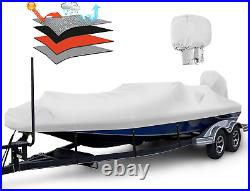 Waterproof 1200D PU Boat Cover with Motor Cover, 17-19' Marine Grade Heavy Duty