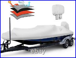 Waterproof 1200D PU Boat Cover with Motor Cover, 17-19' Marine Grade Heavy Duty