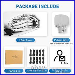 Waterproof 1200D PU Boat Cover with Motor Cover, 17-19' Marine Grade Heavy Duty