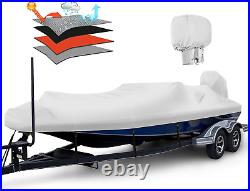 Waterproof 900D PU Boat Cover with Motor Cover, 17-19' Marine Grade Heavy Duty T