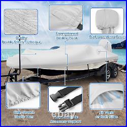 Waterproof 900D PU Boat Cover with Motor Cover, 17-19' Marine Grade Heavy Duty T