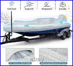 Waterproof 900D PU Boat Cover with Motor Cover, 17-19' Marine Grade Heavy Duty T